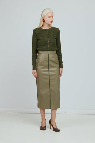 Set: Intarsia Polo & Eco-Leather Skirt with Handcrafted Details