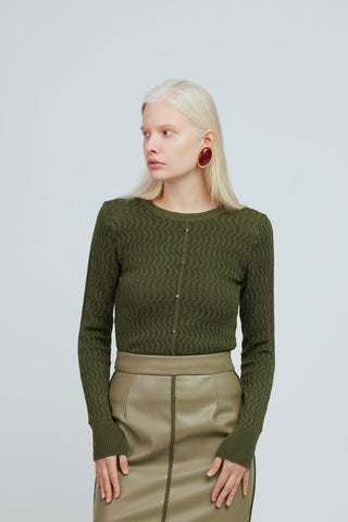 Set: Intarsia Polo & Eco-Leather Skirt with Handcrafted Details