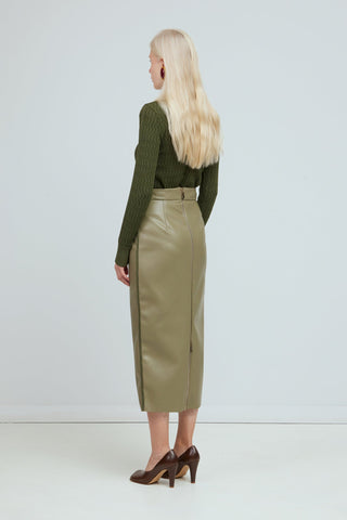 Set: Intarsia Polo & Eco-Leather Skirt with Handcrafted Details