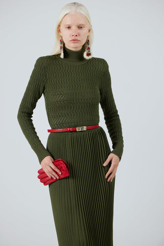 Pleated Dress with Intarsia Knit Top