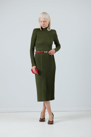 Pleated Dress with Intarsia Knit Top