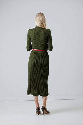Pleated Dress with Intarsia Knit Top