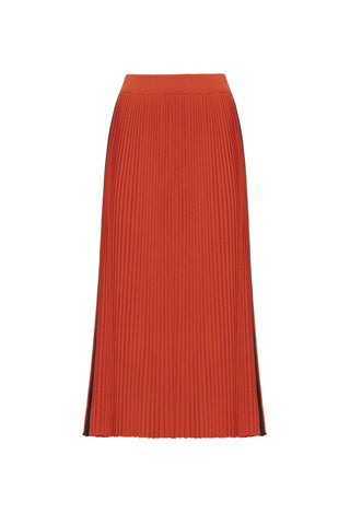Silk Pleated Side-Stripe Skirt