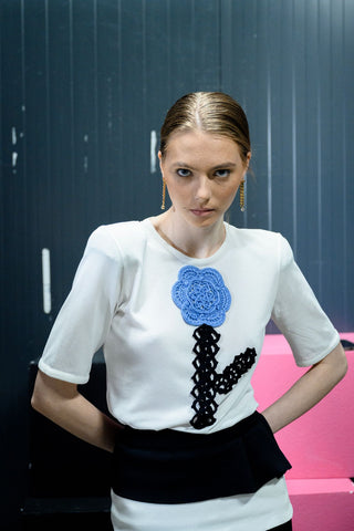 Set: Crochet Detail T-Shirt and Skirt